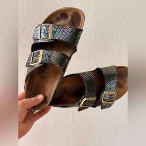 Birkenstock Arizona Sandals in Iridescent Multi-Color Snake Print
